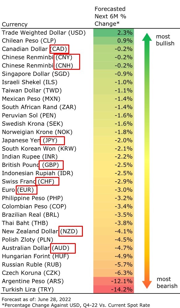 6 month currency forecasts 04 July 2022