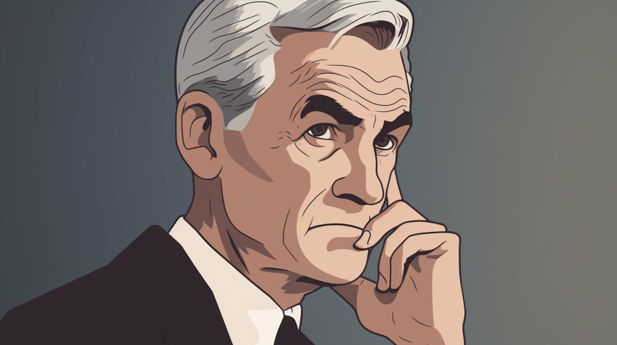 A drawing of Federal Reserve chairman jerome powell feeling confused