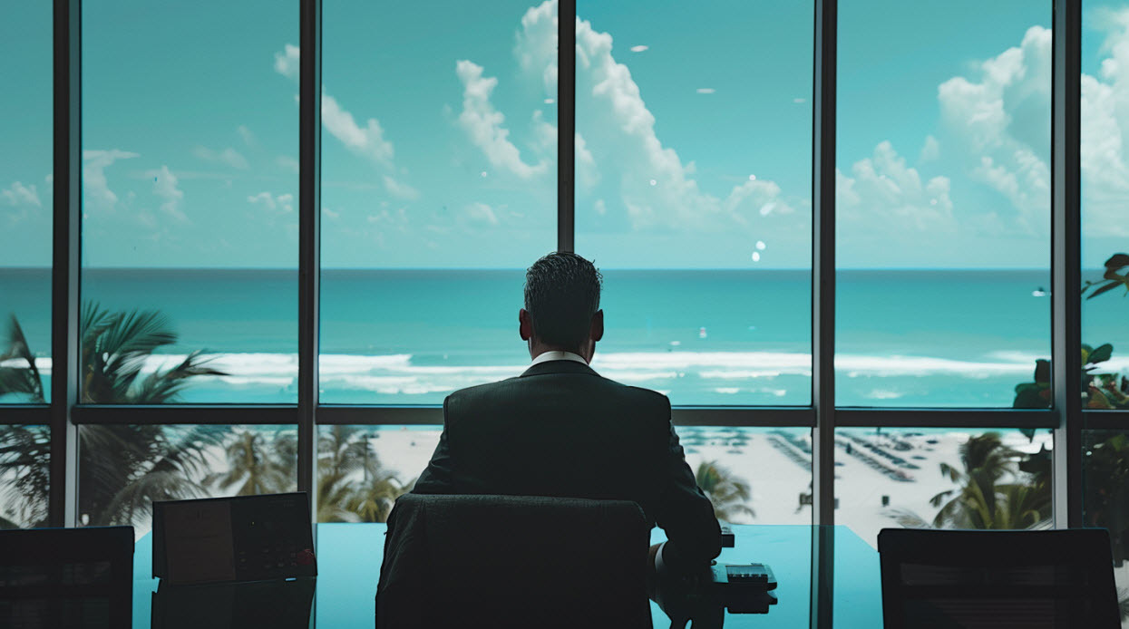 A trader looking at a beach