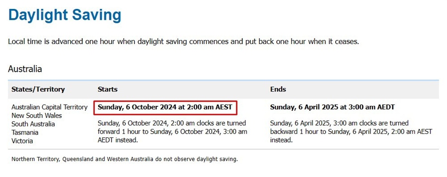 Australia daylight saving begins October 2024 2