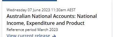 Australia q1 2023 gdp expected Wednesday, 7 June 2023
