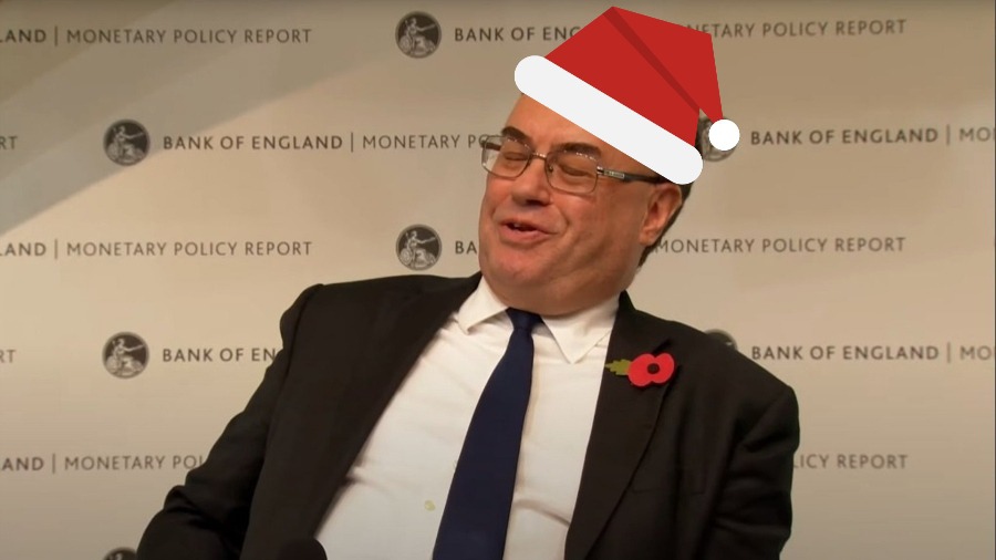 Bank of England Governor Bailey christmas hat santa