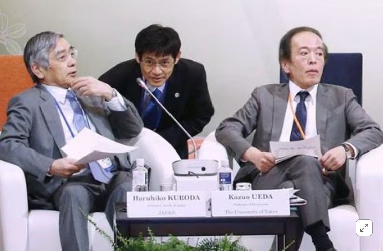 Bank of Japan Governor Haruhiko Kuroda and Kazuo Ueda