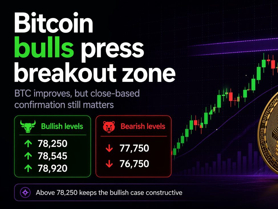 Analiza cijena Bitcoina danas: Bullsi pritiskaju zonu proboja kao 78 250 dolara ključna linija koju treba pratiti