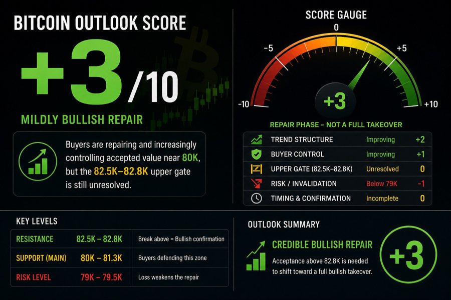 Bitcoin price sentiment score now is 3 mildly bullish