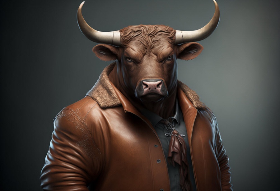 Bull wearing a leather jacket