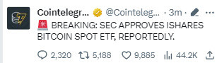 Cointelegraph reportedly