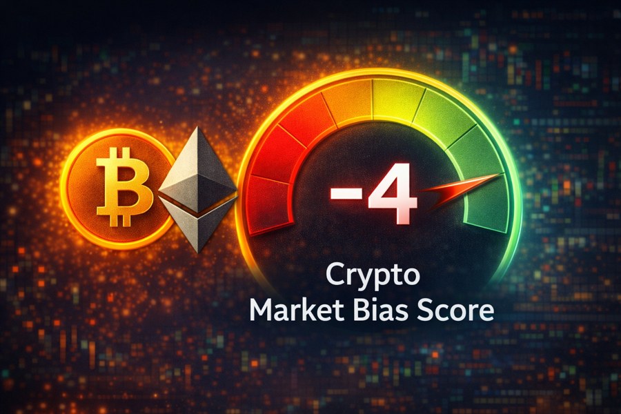 Crypto market bias score turned from +5 earlier today to -4
