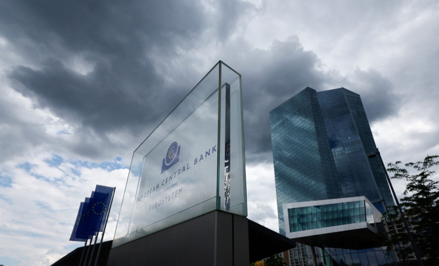 Dark clouds are seen over the building of the European Central Bank
