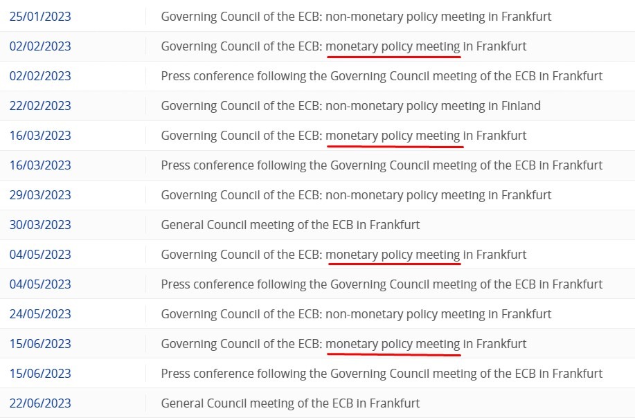 ecb dates 2023