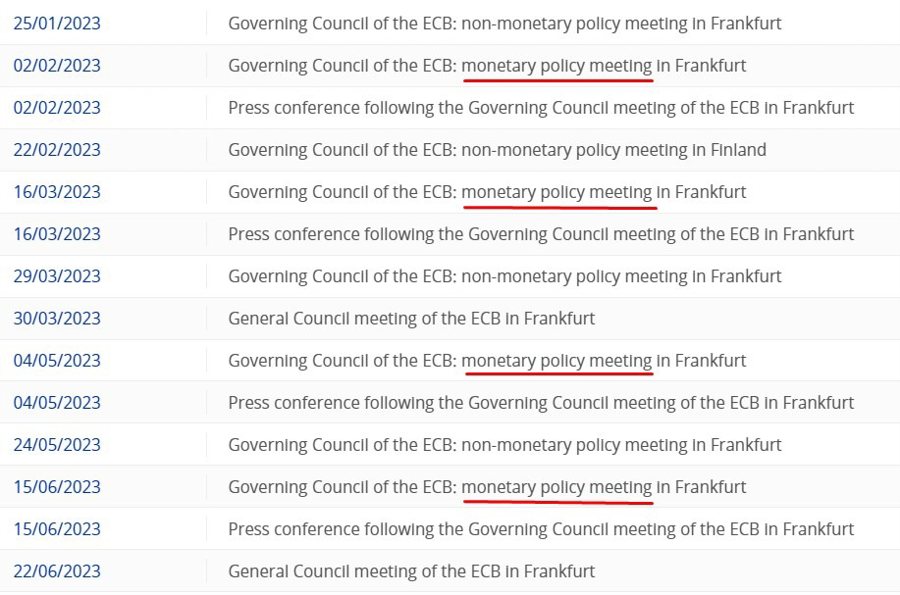 ecb dates 2023