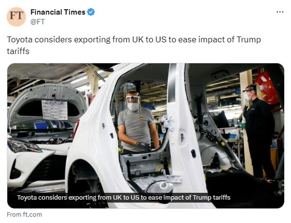 Financial Times toyota uk exports 12 March 2025 2