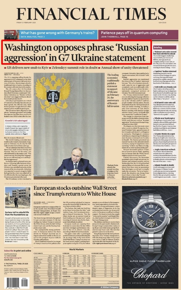 Financial Times ukraine russia 21 February 2025 2