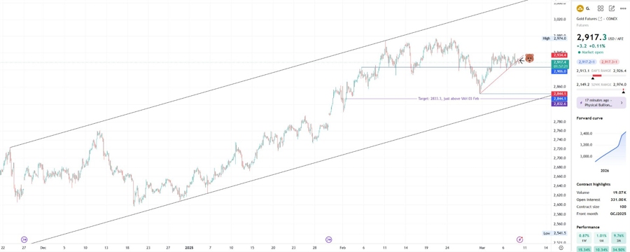 Gold futures daily chart - bearish