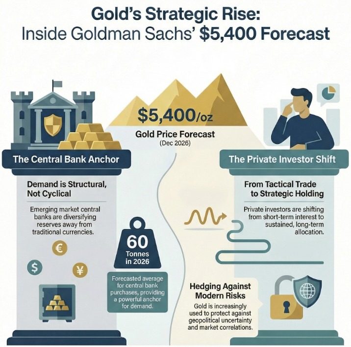 Goldman Sachs gold $5000 forecast infographic