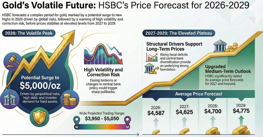 HSBC gold price forecast 2026 and 2027 infographic