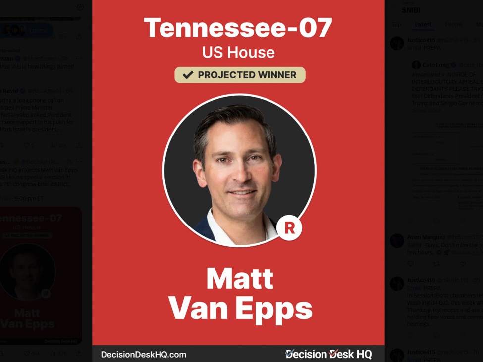 Decision Desk calls the Tennesseee House special election for Republican Van Epps | investingLive