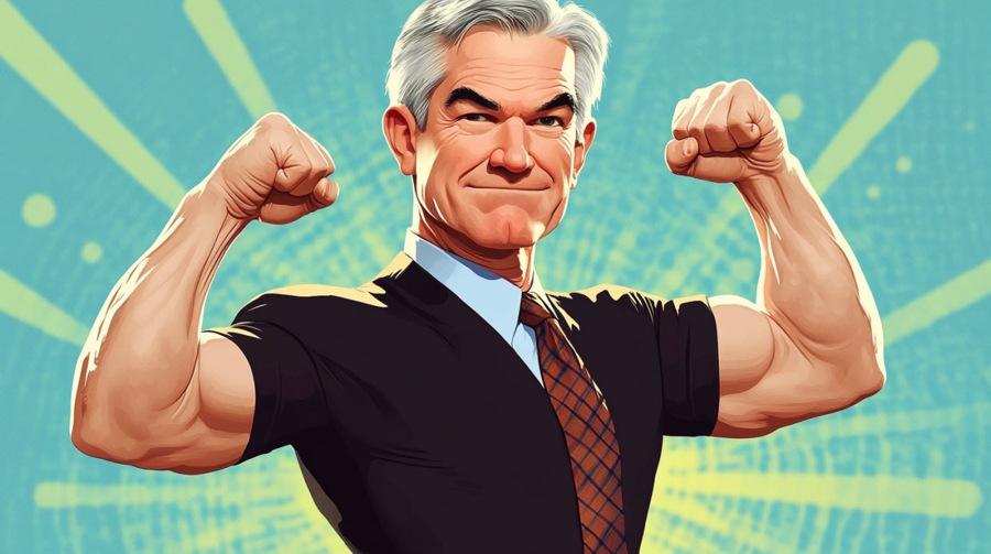 Jerome Powell cartoon flexing