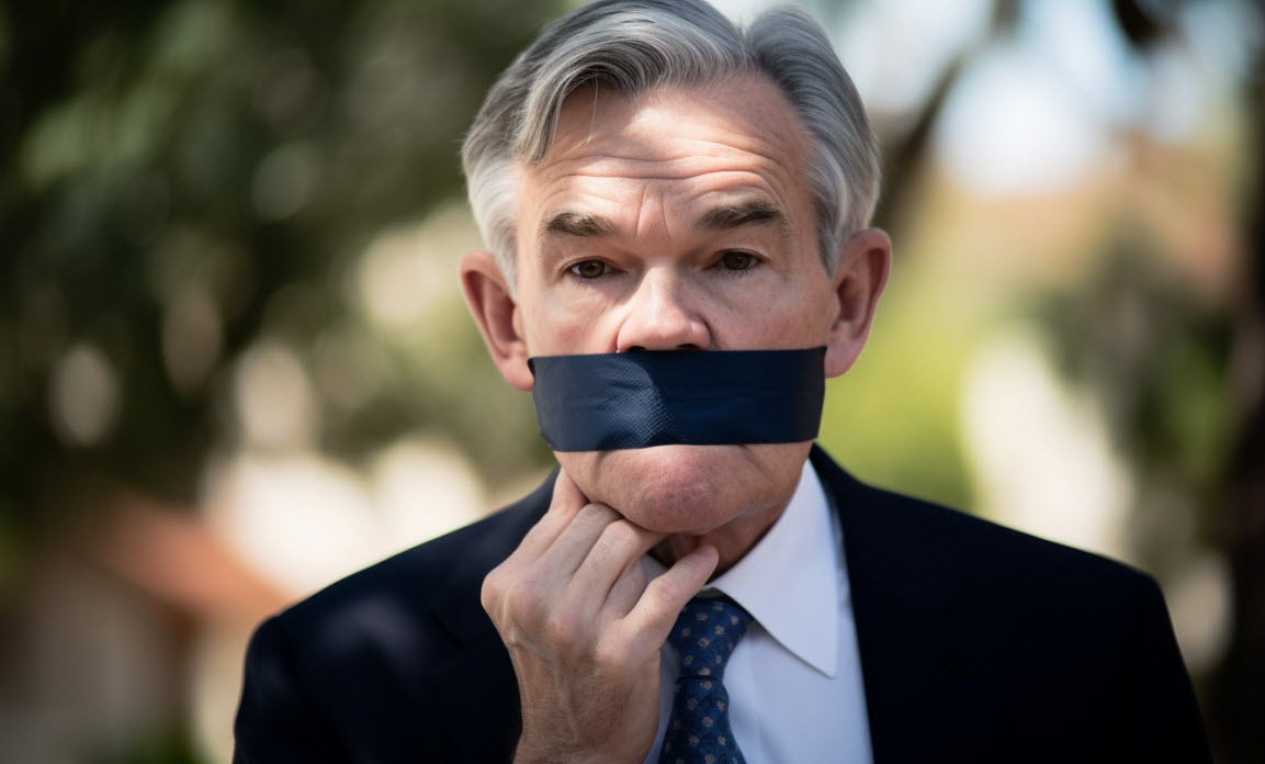 Jerome Powell with tape over his mouth AI