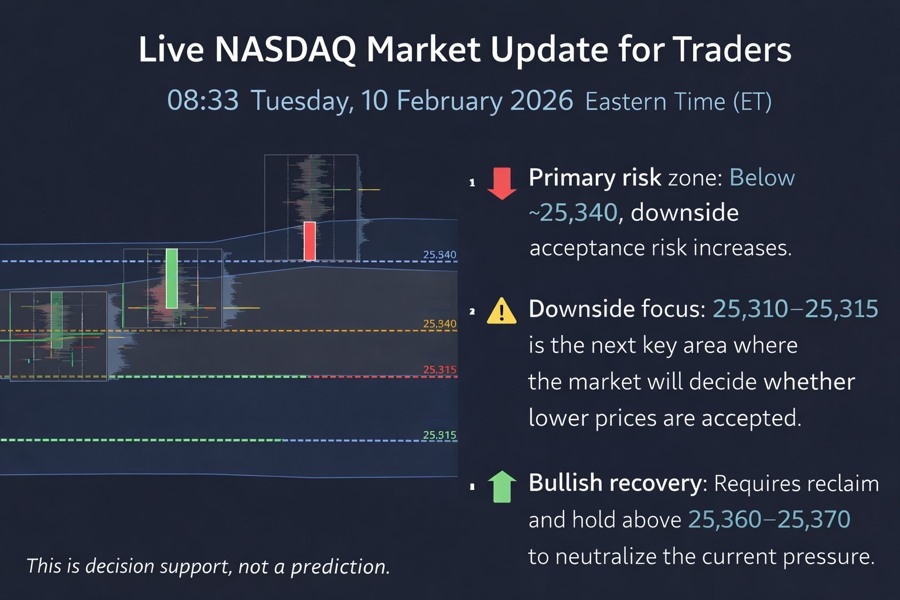 Live Nasdaq Market Update, 08:33 ET, 10 Feb 2026