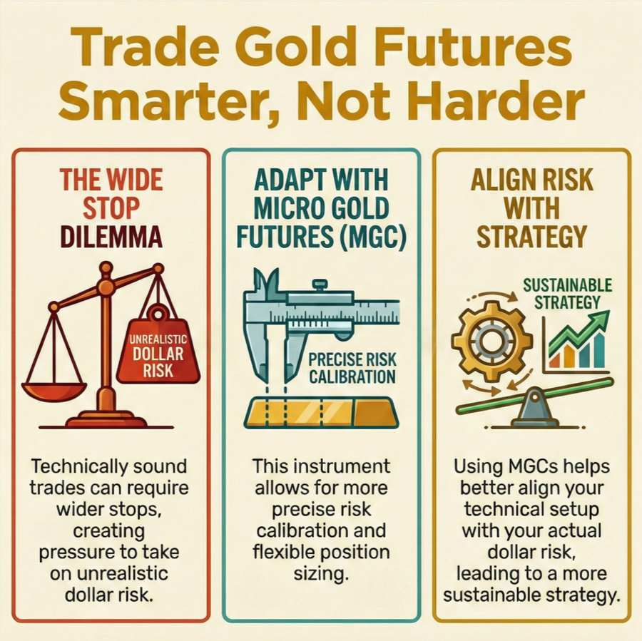 Micro gold futures, vs the Emini, enable wider stops
