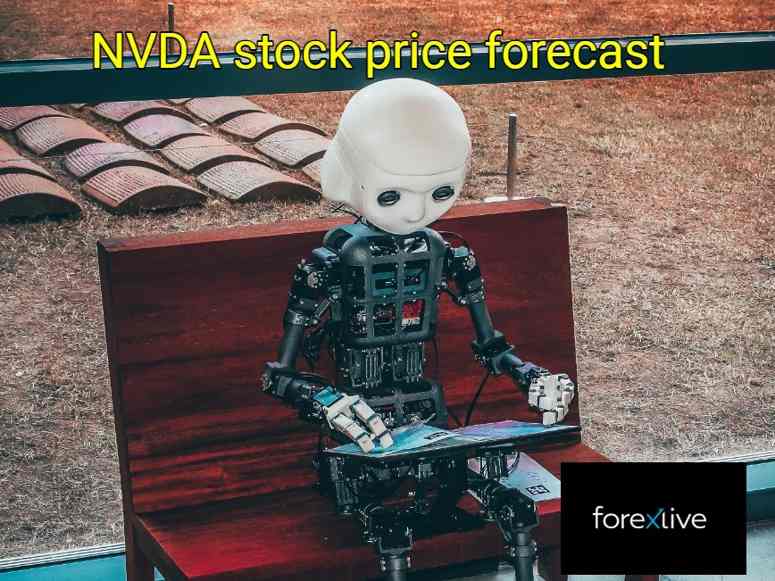 NVDA stock price forecast with AI robot sitting and looking at a NVDA chart