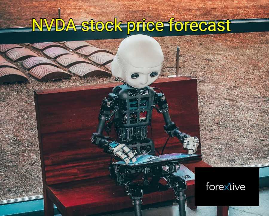NVDA stock price forecast with AI robot looking at NVDA chart