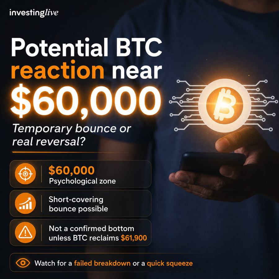 Potential BTC reaction near 60k, investingLive.com