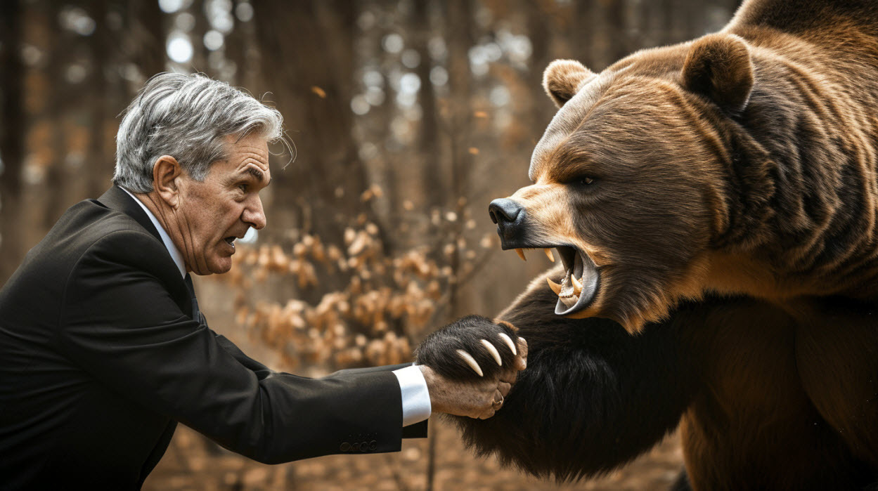 Powell fighting a bear