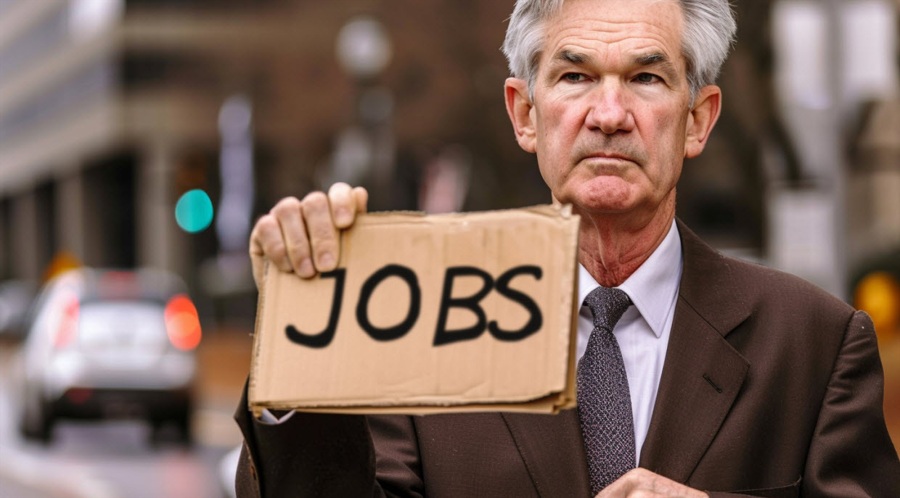 Powell holding sign that says JOBS AI image