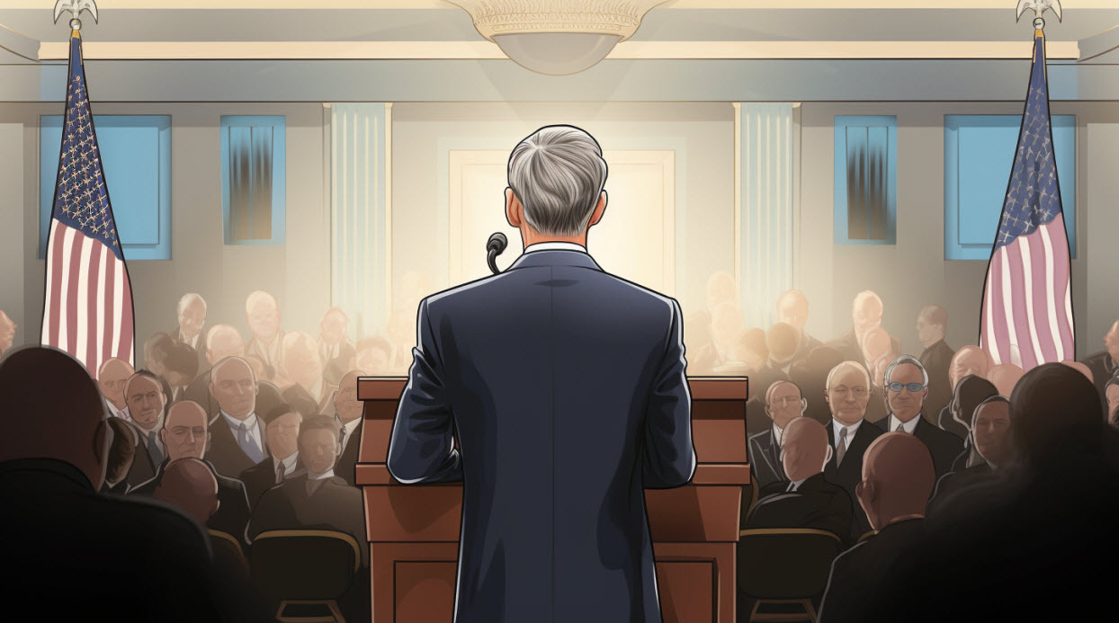 Powell press conference drawing