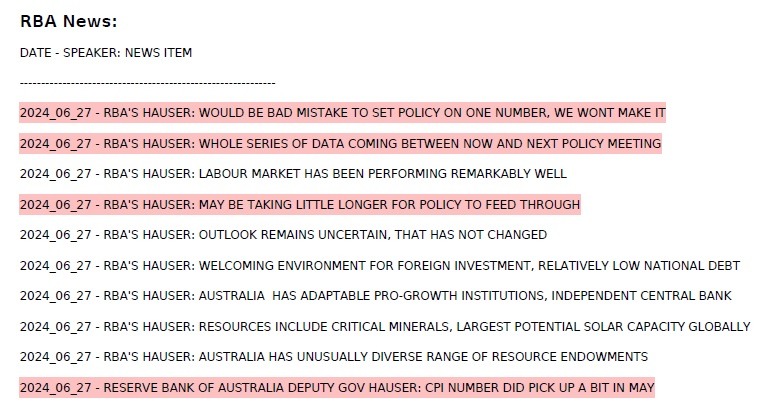 RBA Hauser comments