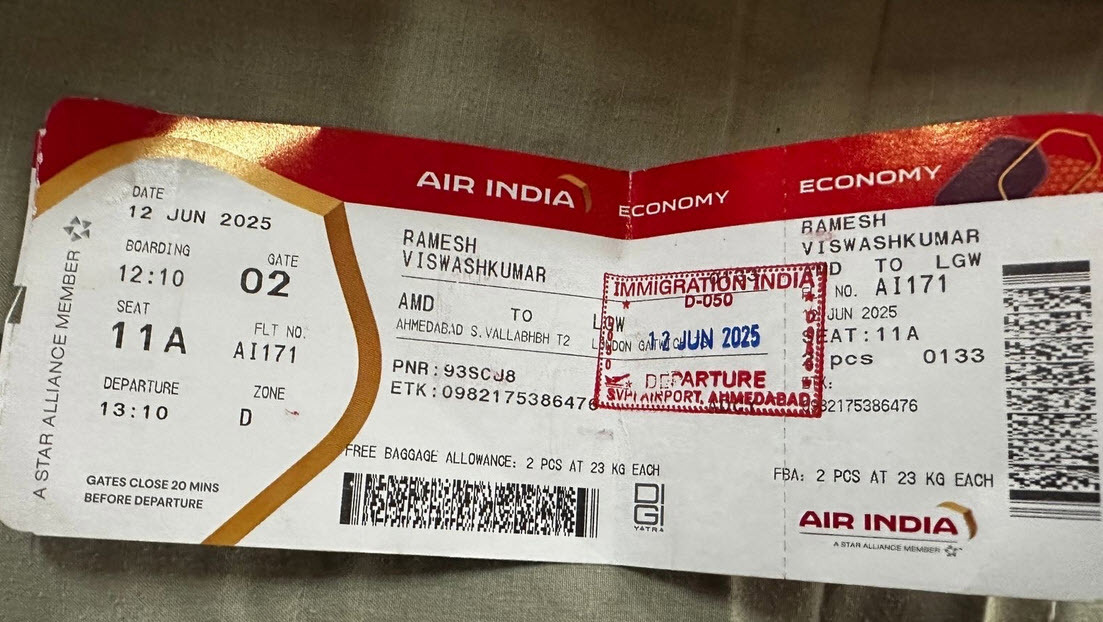 Ramesh Air India boarding pass