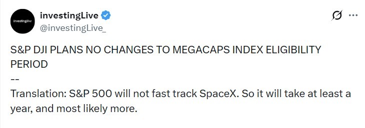 S&P 500 no listing for spacex