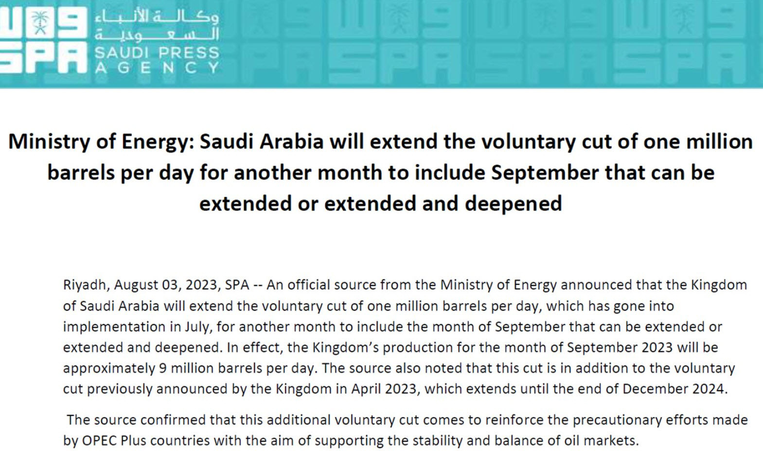 Saudi announcement