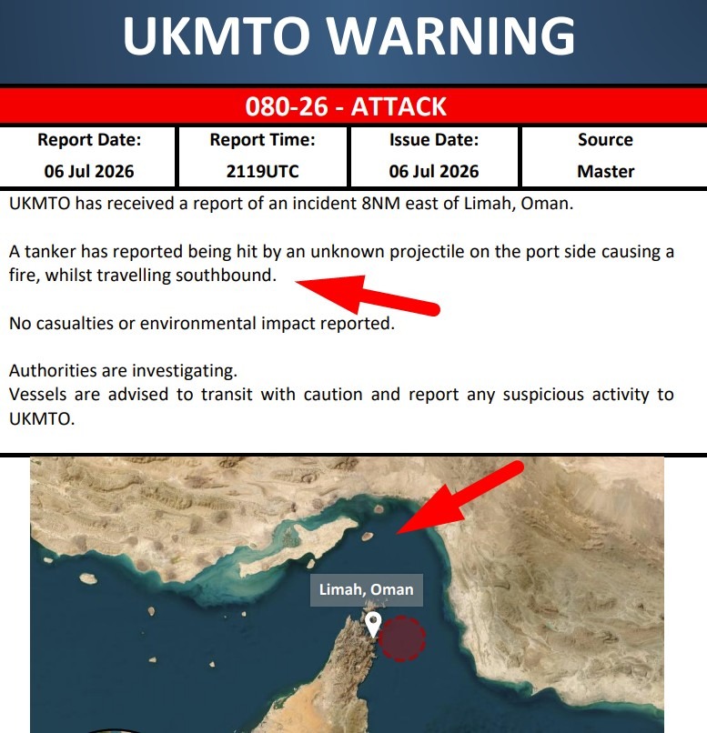 Strait of Hormuz attack 07 July 2026