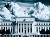 The Federal Reserve building in Washington, stylized