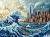 The Great Wave off Kanagawa crashing on New York City