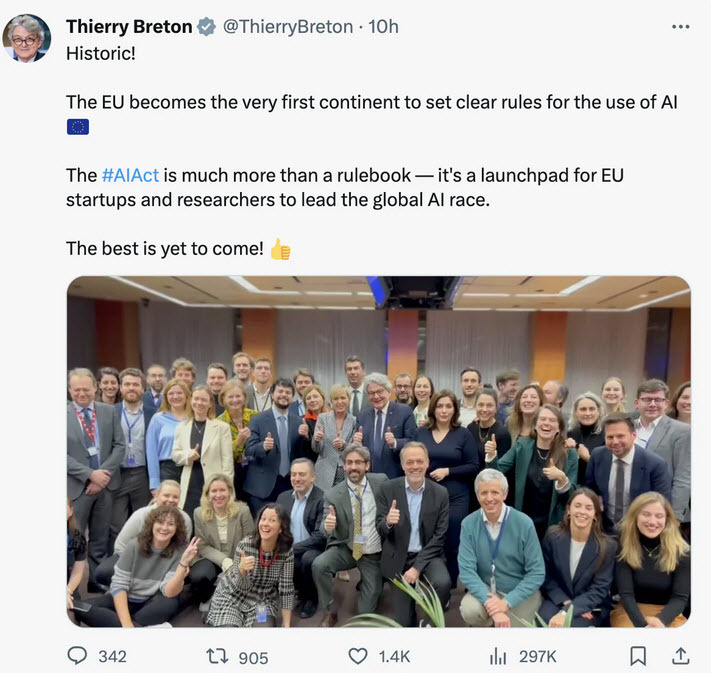 Thierry Breton celebrates AI regulation