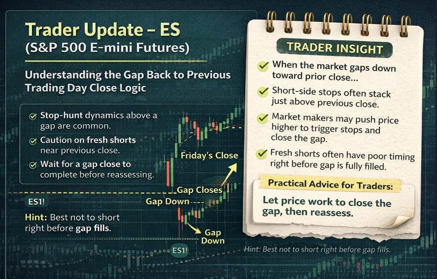 Today's S&P 500 futures trader update after the open's gap down