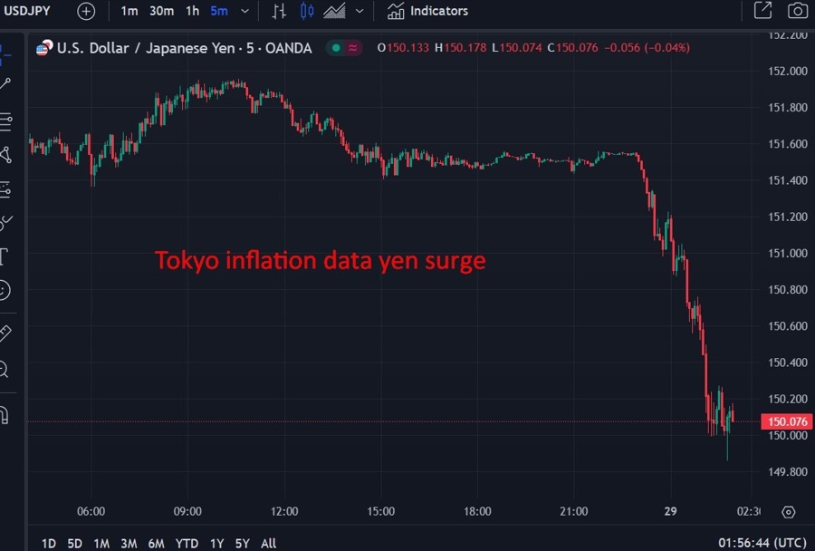 Tokyo inflation data yen surge 29 November 2024 2