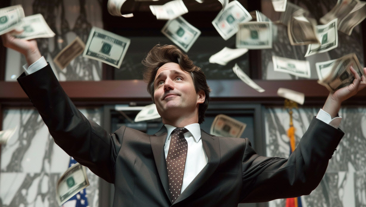 Trudeau throwing money AI image