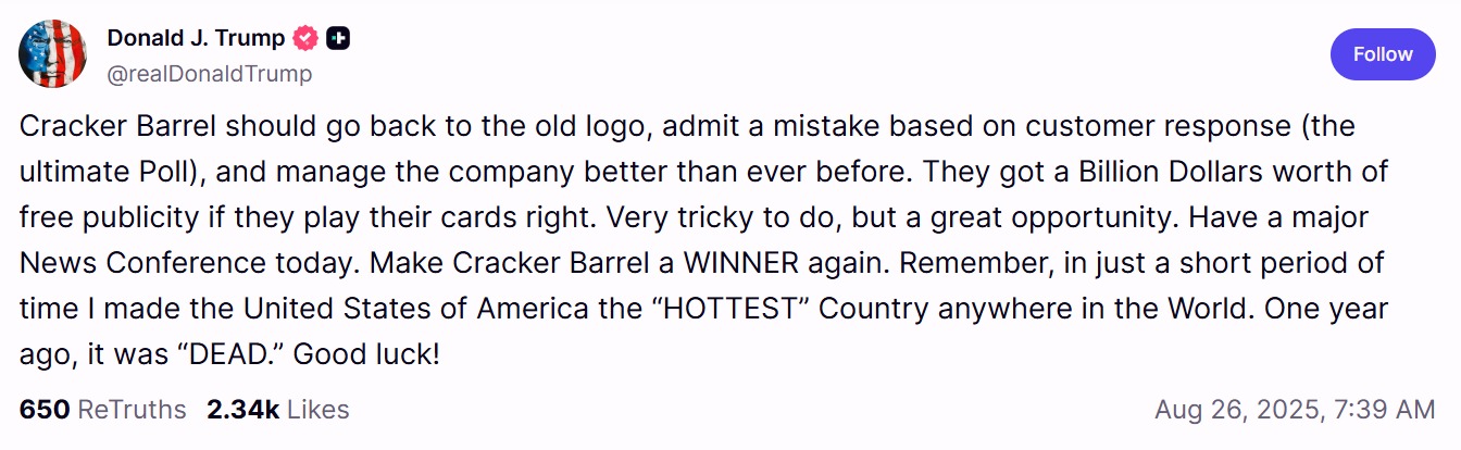 Trump and cracker barrel.