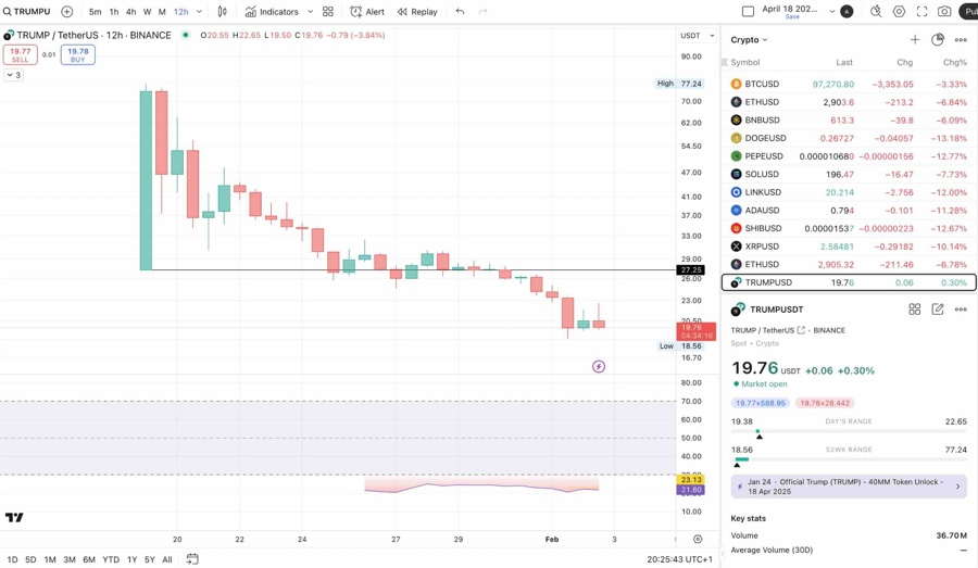 Trump coin on the 12 hour - watch the RSI next