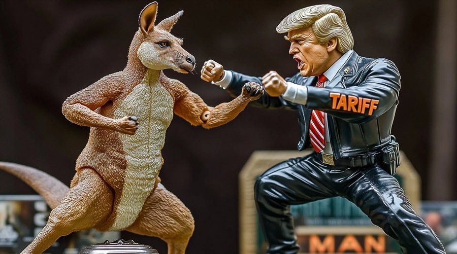 Trump tariff man vs kangaroo Australia