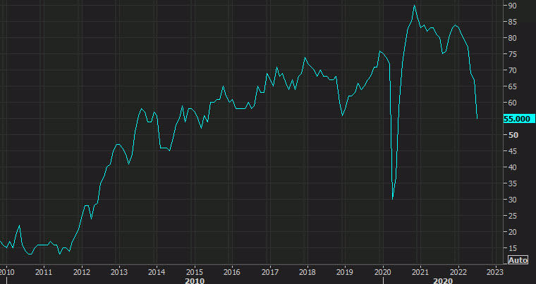 US July NAHB home builder sentiment 55 vs 65 expected