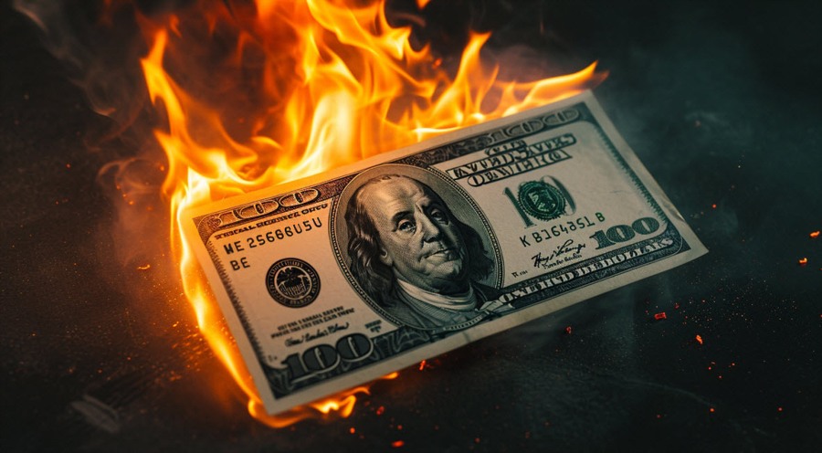US dollar banknote on fire 1