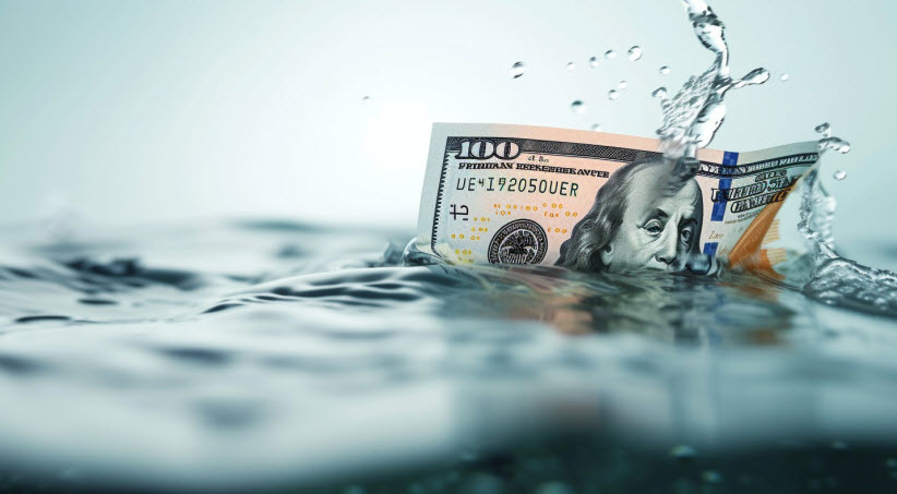 US dollar banknote sinking