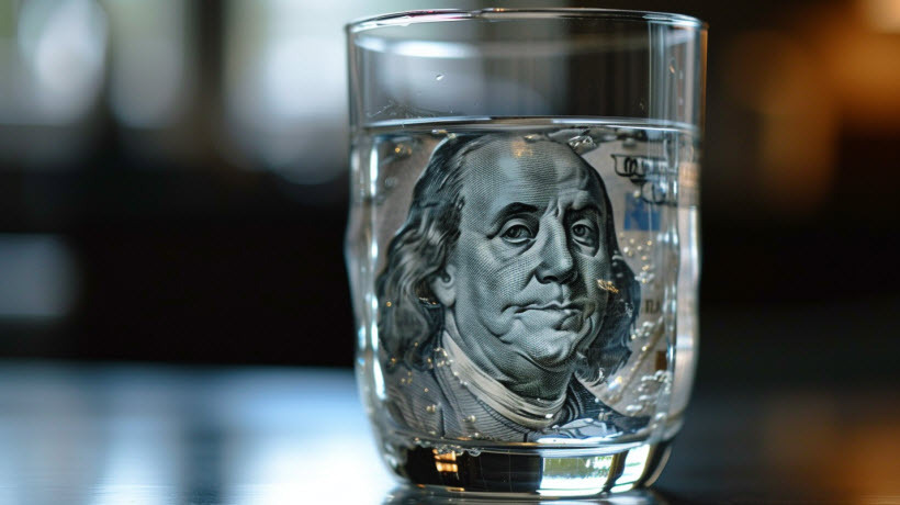 US dollar glass half full