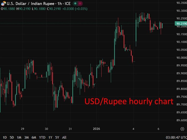 USD Rupee hourly chart 06 January 2026 2